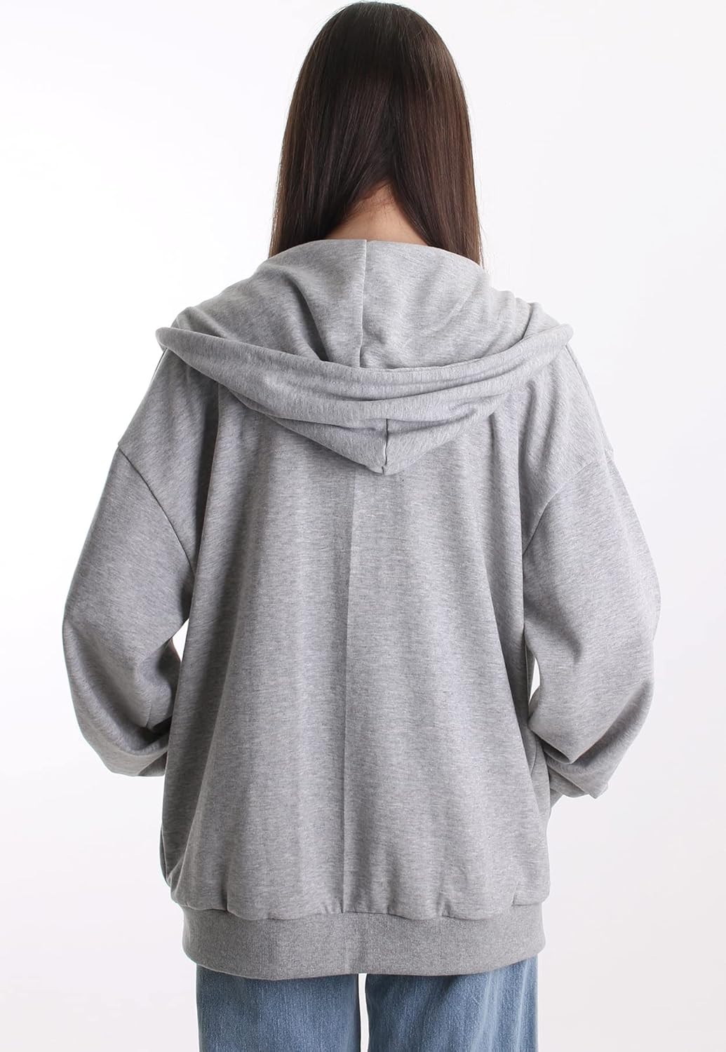 Oversized Women's Zip Up Hoodie Lightweight Soft Baggy Drop Shoulder Sweatshirt Jacket - Image 4