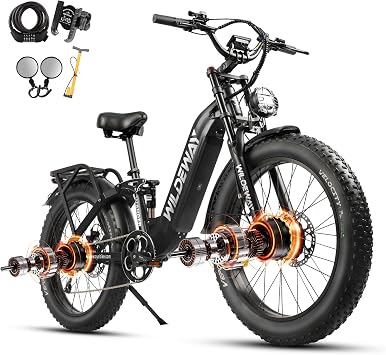 Wildeway 52V Electric Bike for Adults, Dual Motor 2600/3000W Long Range Snow Fat Tire Ebike with 30Ah/25Ah Removable Battery 26" Off-Road Mountain Electric Bicycle Full Suspension Torque Sensor