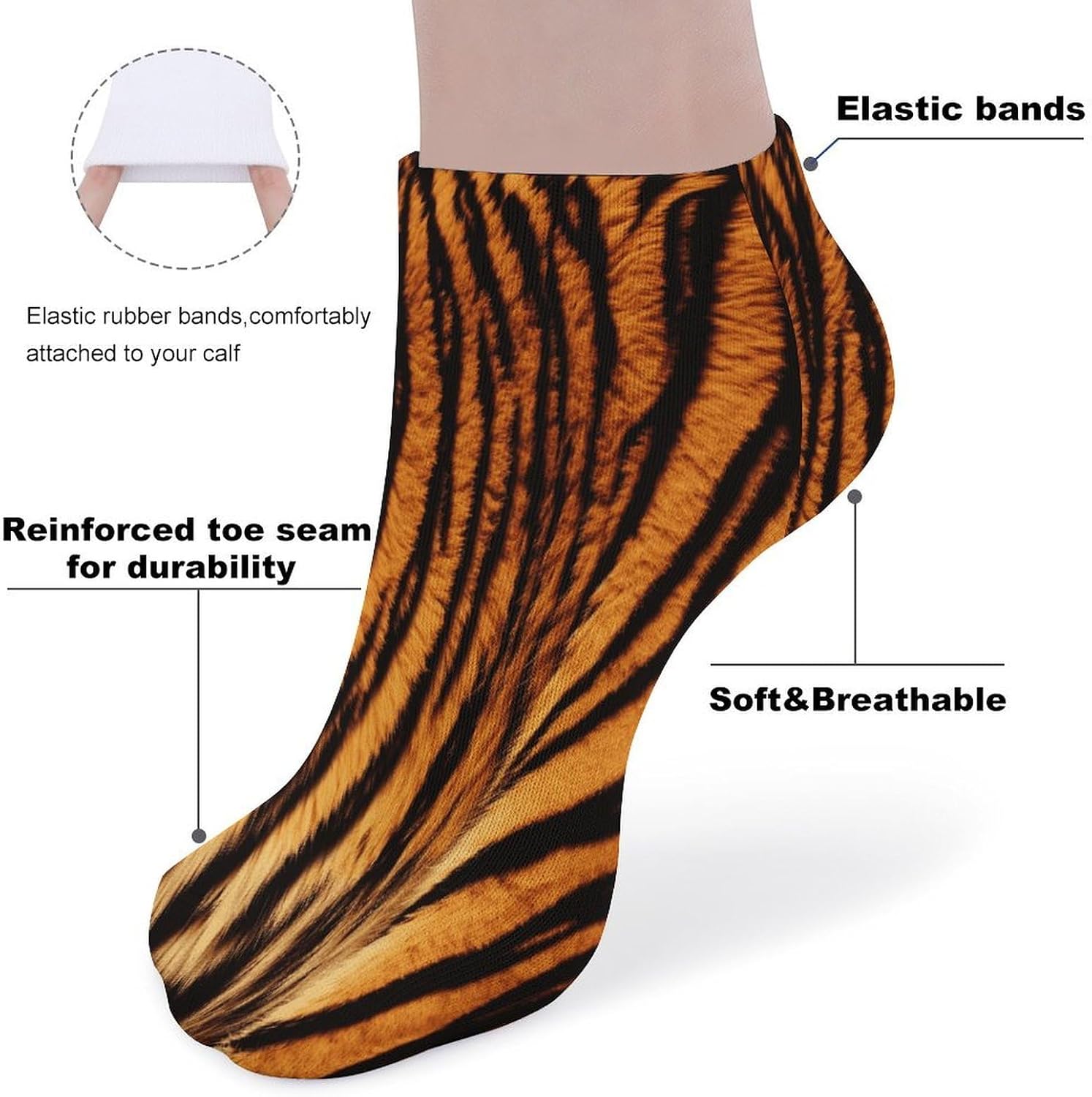 Tiger Striped Pattern Ankle Socks for Men Women 5 Pairs | Comfortable Casual Low Cut Socks, Lightweight No Show Breathable Athletic Socks, Soft Mini Crew Socks for All Seasons