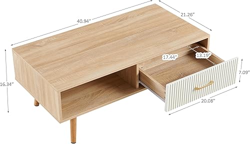 Miniatura 36 de Mesa de centro de madera de 41.3 pulgadas con almacenamiento, mesa de sofá central rectangular moderna con panel de puerta deslizante de ratán de