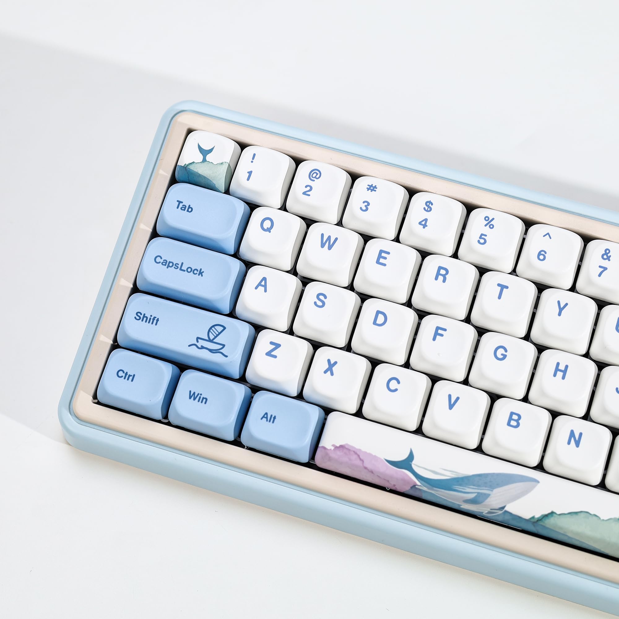 KBDiy Ocean Whale KOA-Profil-Tastenkappen-Set, Farbstoff-Sublimation, PBT-Tastenkappen, 135 Tastenkappen-Set für Cherry Gateron MX-Schalter, mechanische Tastaturen, Blau