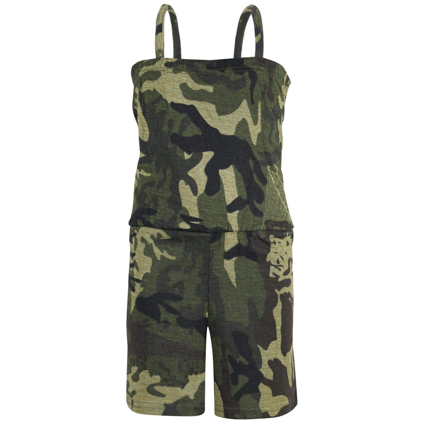 A2Z 4 Kids A2Z - Mono de verano para niña, diseño de camuflaje verde, de moda, todo en uno, para niños de 5 6 7 8 9 10 11 12 13 años