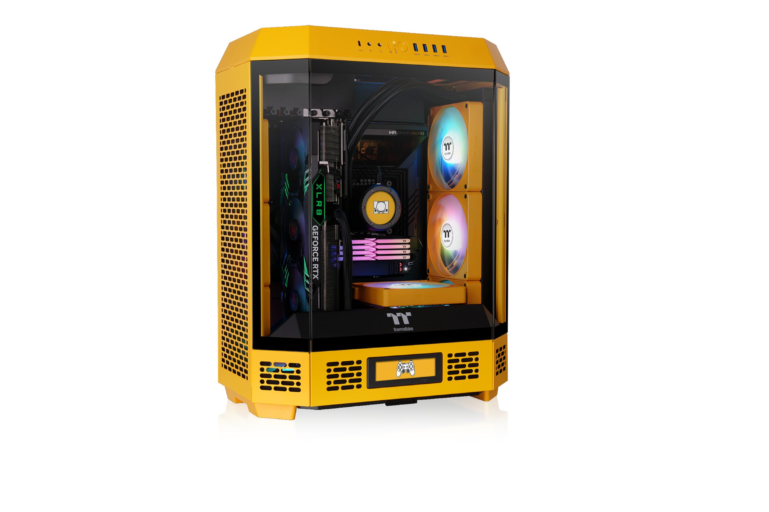 Thermaltake Tower 600 Bumblebee Mid Tower, 2 x 140 mm CT-Lüfter, 420 mm Heizkörperunterstützung, 400 mm GPU-Abstand, versteckte Anschluss-Unterstützung, drehbare PCIe-Steckplätze, CA-1Z1-00M4WN-00