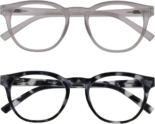 OPULIZE Blu-Reading Glasses Blue Light Filter 2 Pack Cool Round Frame Spring Hinge Enhance Sleep Computer Gaming Mirrored Men Women BB5-13,Is/Grey Black Turtle,+1.50 Dioptrien