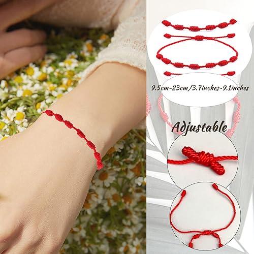 Miniatura 2 de WAINIS 30 pulseras de cuerda de la suerte de la amistad, ajustable, hechas a mano, color rojo, 7 nudos, amuleto de cábala para protección, buena