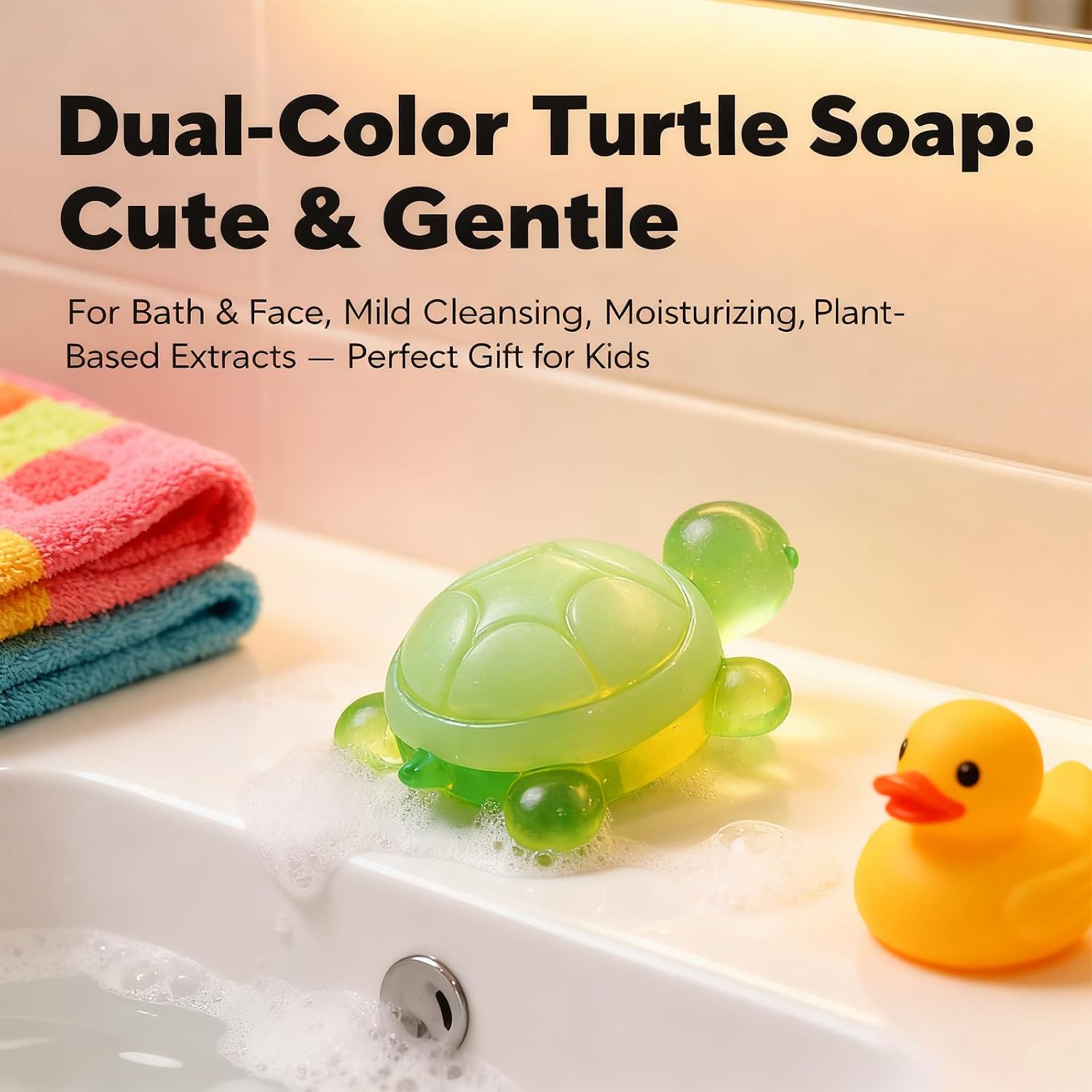T-shin Turtle Shape Scented Botanical Bath Soap Bars,4 PCS Multicolour Handmade Essential Oil Clean Toning Soaps For All ages,Face Body Moisturizing Artisanal Soap with Blistering Net