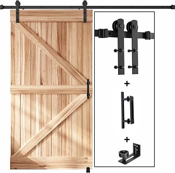 EaseLife 8 FT Sliding Barn Door Track and Handle Hardware Kit, Straight Pulley,Slide Smoothly Quietly,Easy Install 8FT Track Kit for 40"48" Wide Single Door