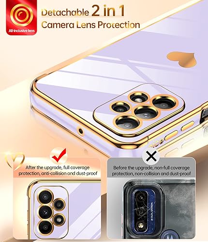 Miniatura 3 de LeYi Funda para Samsung A23 5G con protector de pantalla 2 piezas + protección completa de la cámara, diseño femenino de corazón chapado en corazón,