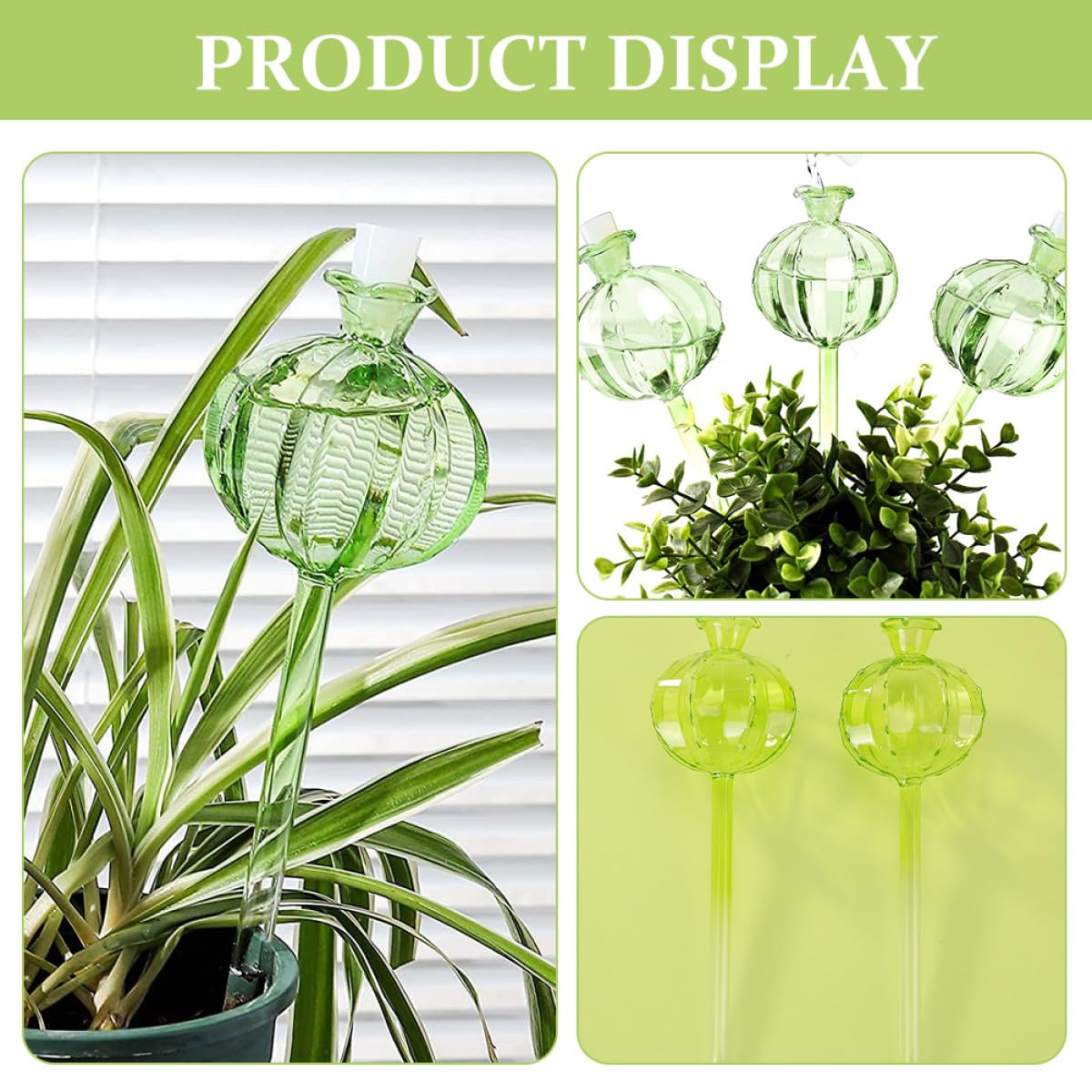 Veemoon Lot de 4 Globes D'arrosage Automatiques en Verre Forme Cactus Transparent, Système D'arrosage Lent pour Plantes en Pot, Jardinage Intérieur et Extérieur, Accessoire Pratique