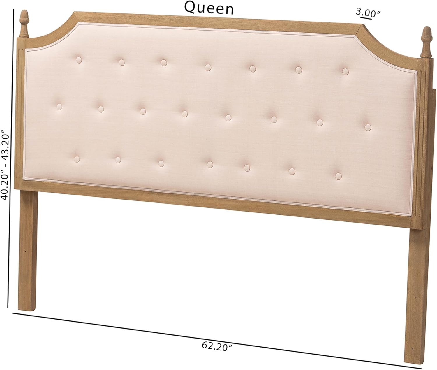 Baxton Studio Lourdes Upholstered Headboard with Solid Wood Frame - Tufted Backrest Panel with Curved Top, Elegant Bedroom Décor, Queen Size