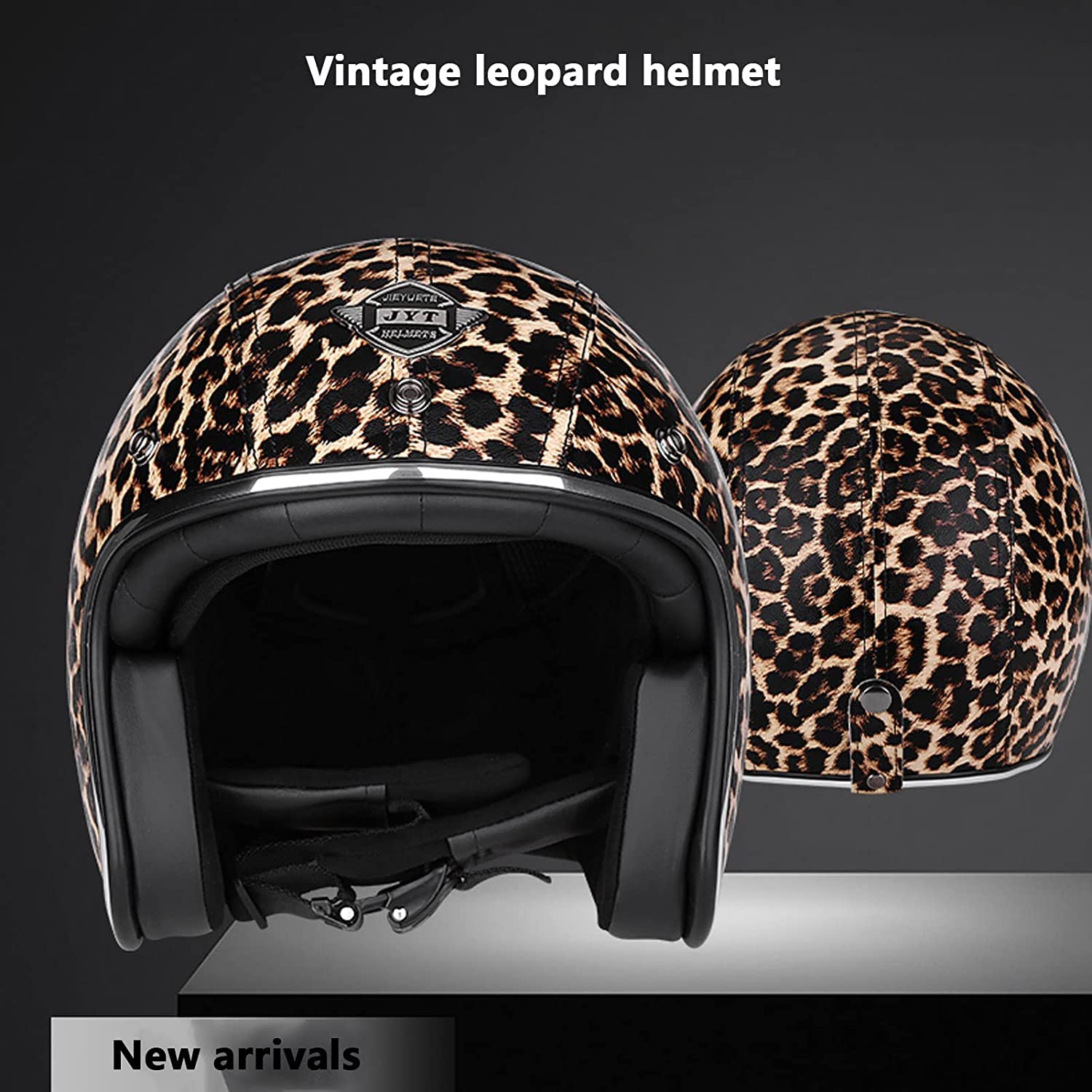 Sexy Leopard Pattern Adulto Retro Moto Casco Mezzo DOT Approvato Uomo Donna Moto Vintage Open Face Casco cap Half Shell Helmet + Occhiali per Bicycle Cruiser
