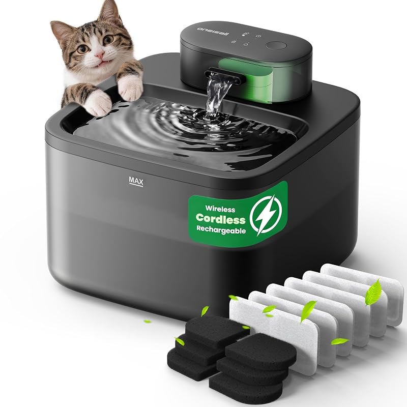 Fonte de água sem fio para gatos, com bomba integrada e 6 filtros oneisall 2,2 L