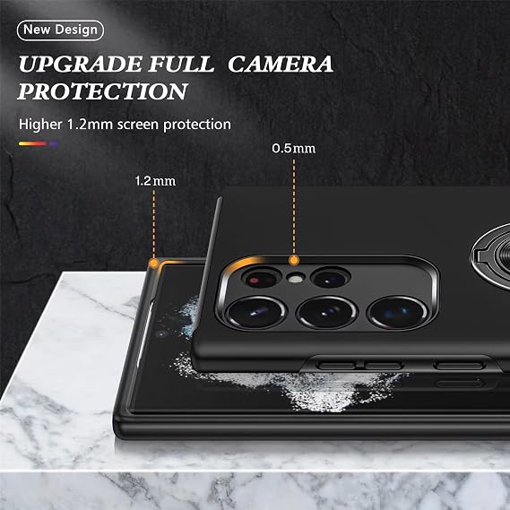 Privacy Screen Case for Samsung Galaxy S23 Ultra 5G Black Mobile Phone Case with Anti-Spying Tempered Glass Screen Protector with Ring Holder Shockproof Scratch-Resistant Durable Protective