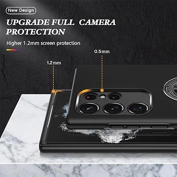Privacy Screen Case for Samsung Galaxy S23 Ultra 5G Black Mobile Phone Case with Anti-Spying Tempered Glass Screen Protector with Ring Holder Shockproof Scratch-Resistant Durable Protective