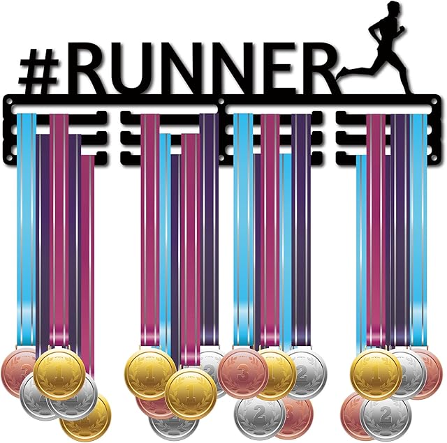 CREATCABIN Runner Medal Holder Sport Running Athlete Medals Hanger Display Stand Wall Mount Decor Holders for Runners Home Badge Medalist Running Soccer Gymnastics Over 60 Medals 15.7 x 5.9 Inch