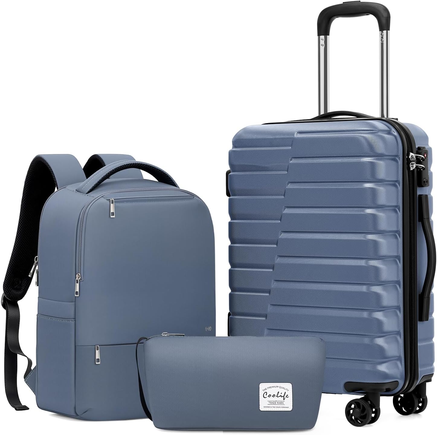 Coolife Luggage Expandable Suitcase Luggage set PC ABS TSA Lock Spinner Carry on 3 Piece Sets, blue, 3 piece set (Backpack/TB/20), Hardside Luggage