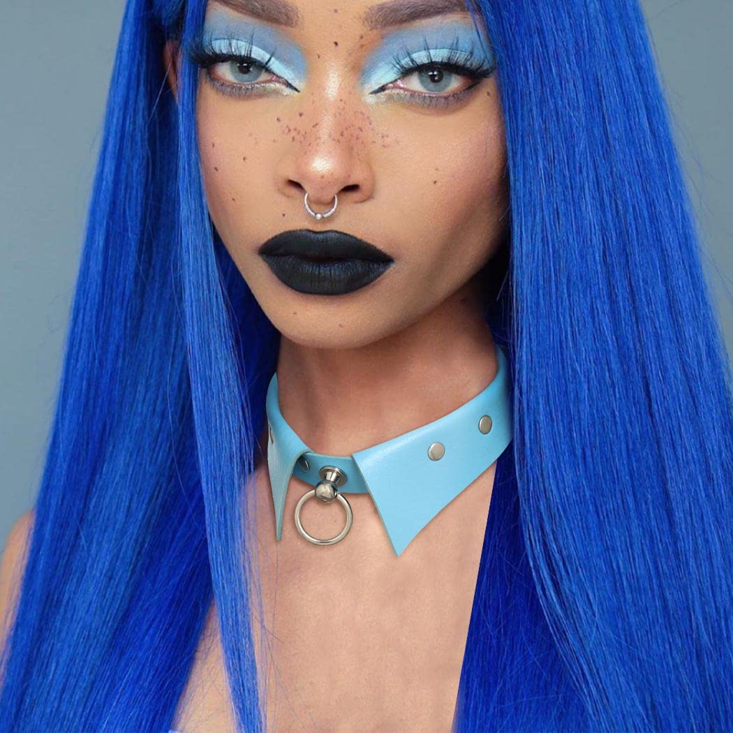 Urieo Gothic Leather Choker Necklace  Punk Nightclub Jewerly Accessories for Women: Blue