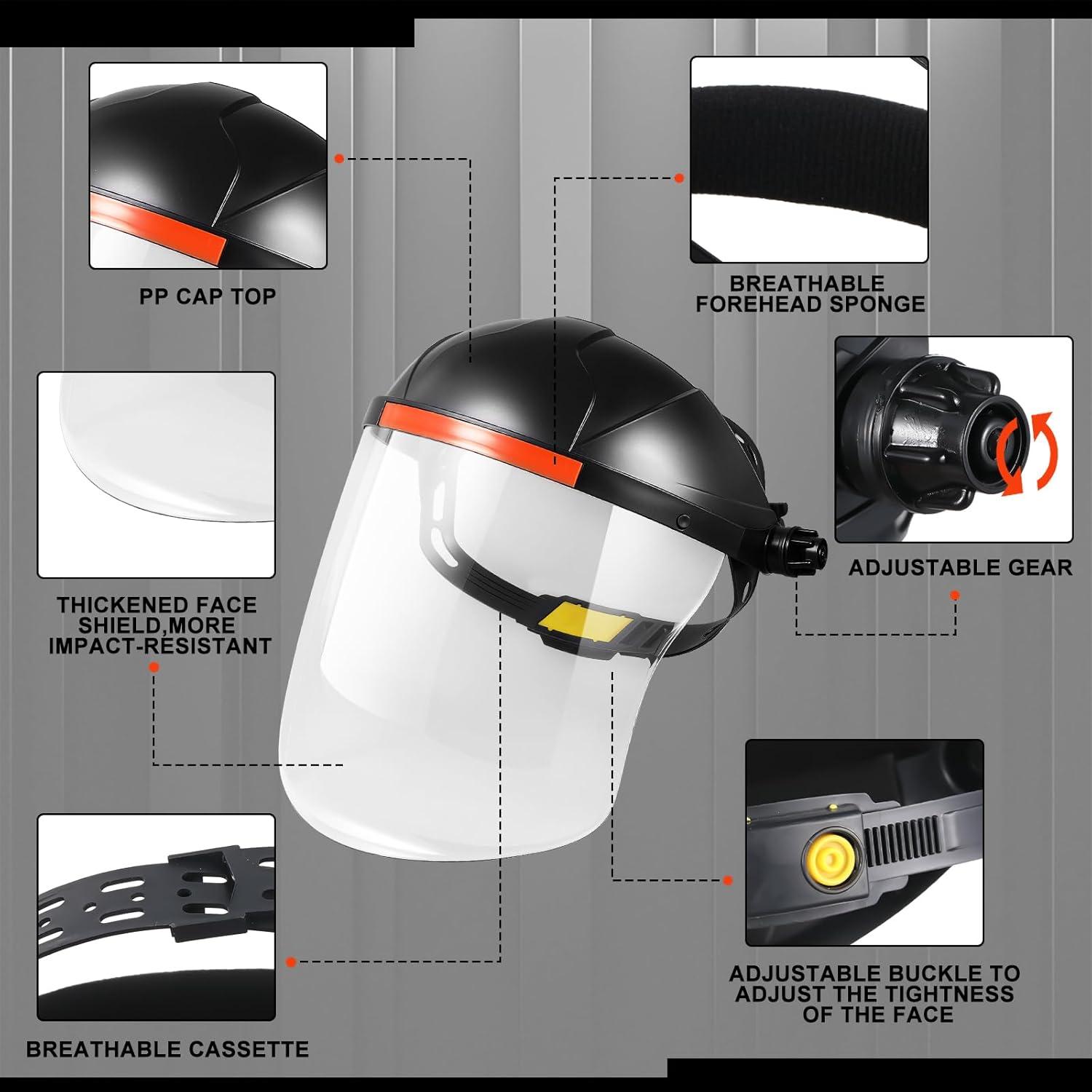 Tellegloww 2 Pack Safety Face Mask Shield for Grinding and Cutting Impact Resistant Visor, Upgraded Thickening 3mm Visors, Full Impact Resistant Face Mask, Adjustable Headgear with Sweatband