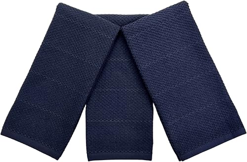 Miniatura 7 de Serafina Home Toallas de cocina azul marino 100% algodón paño de limpieza suave secado absorbente texturizado Terry Loop, juego de 3 multiusos para