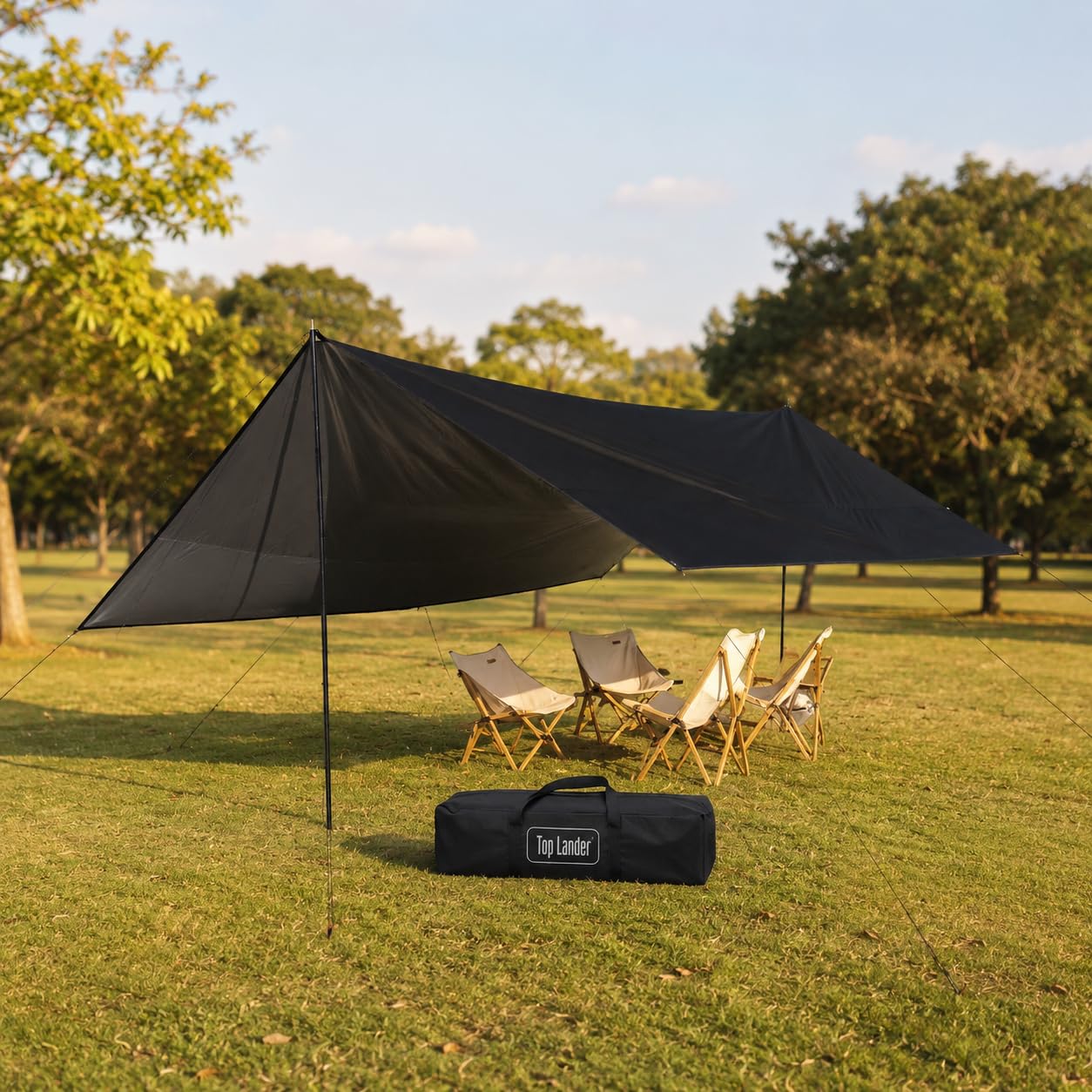 MERIGLARE Tarp Abri Extérieur Canopy Bâche Pare-Soleil Toit Anti-Pluie Auvent Oxford Robuste avec Goussets Oeillets Cordages Piquets et Sac Suitable pour Randonnée Base Plage Aire de Jeux Détente