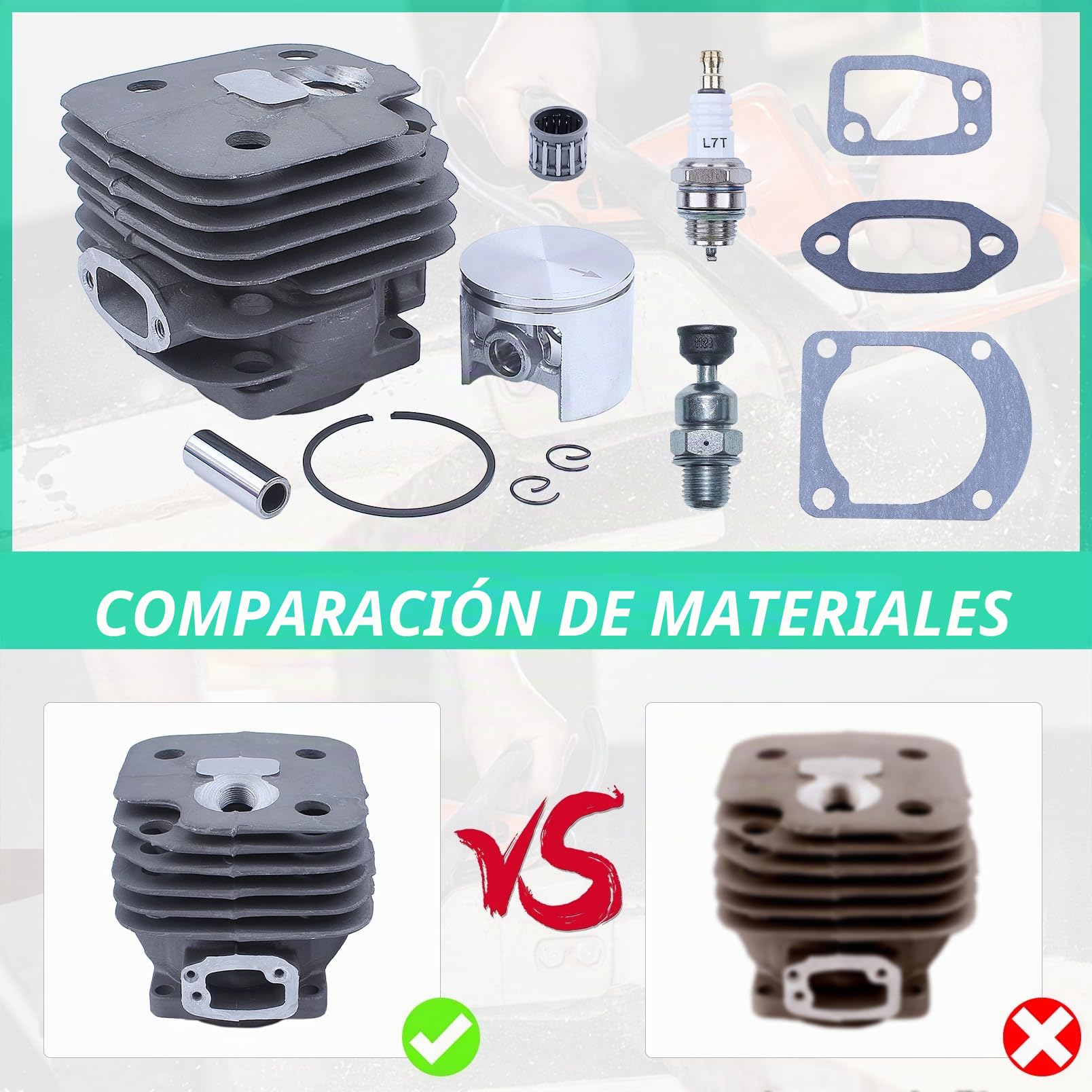 52 mm Cilindro Pistón Cojinete de Agujas Kit para Husqvarna 268272 272XP 268XP 61 268K Motosierra con Válvula de descompresión Bujía Junta del silenciador