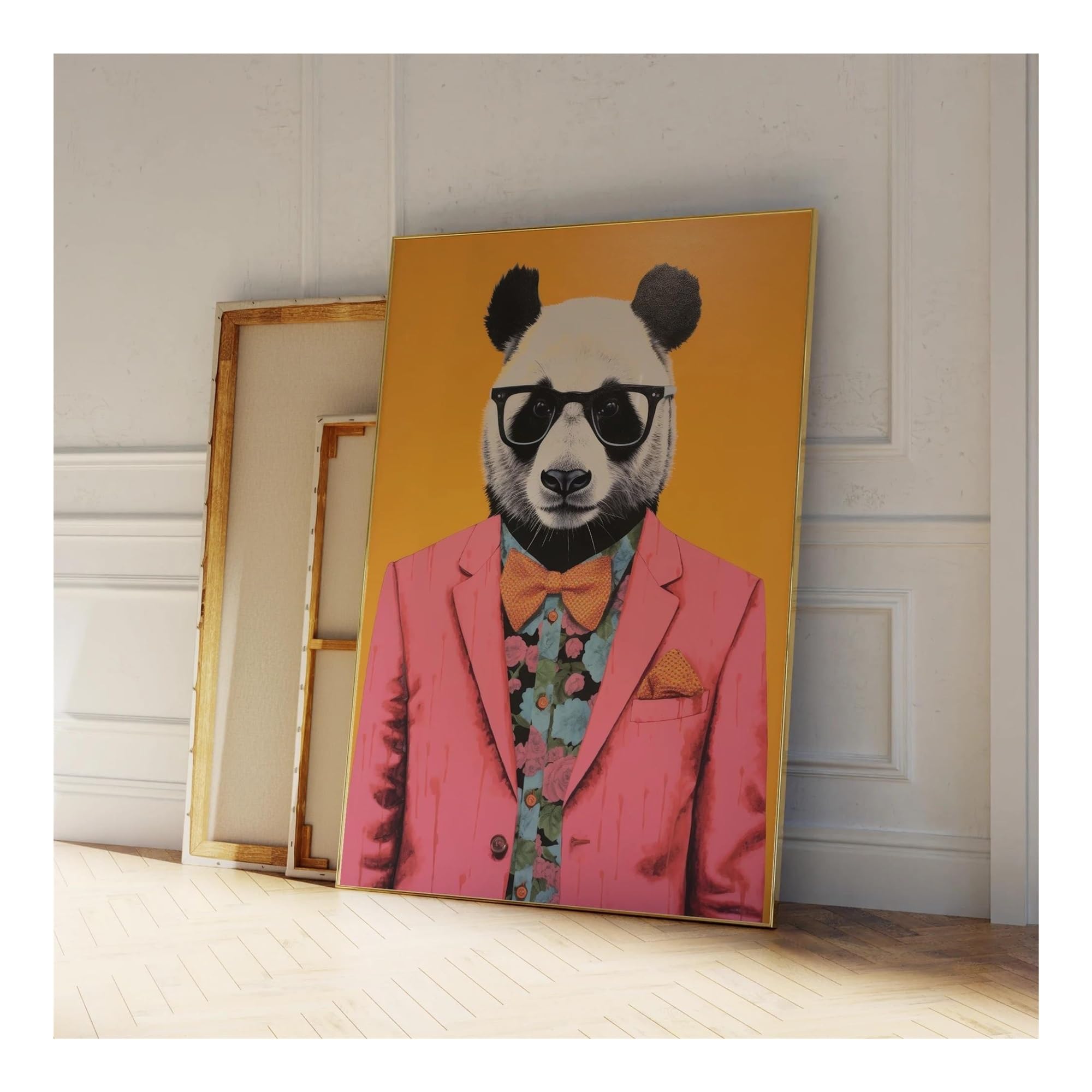 Cuadro sobre lienzo de panda con traje para dar un toque moderno y divertido a tu salón