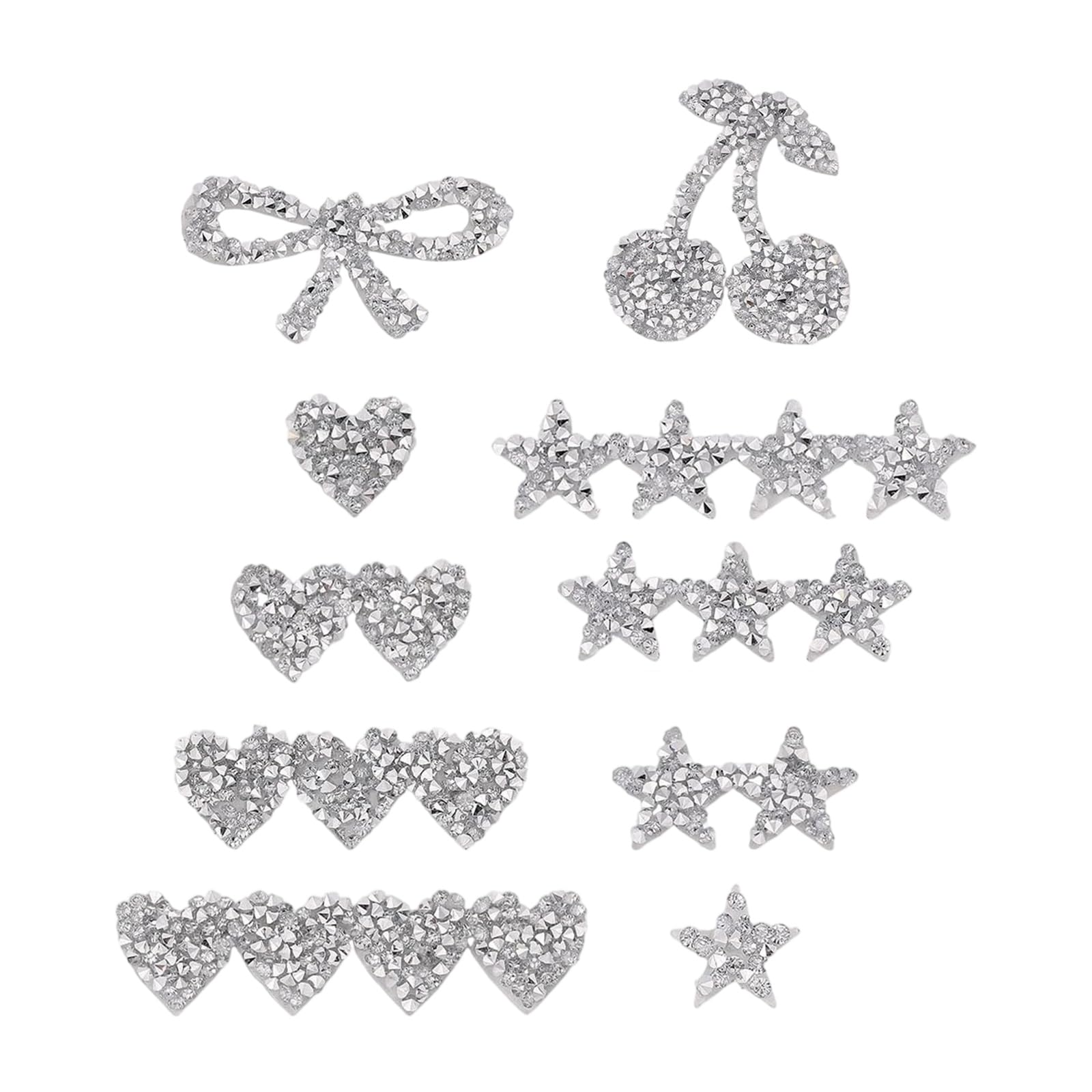 Mekalero 10Pcs Sparkling Rhinestones Iron on Appliques Heart Star Bowknot Shape Rhinestones Patches for Sewing and Garment Making Project Crystal Transfer Transfers