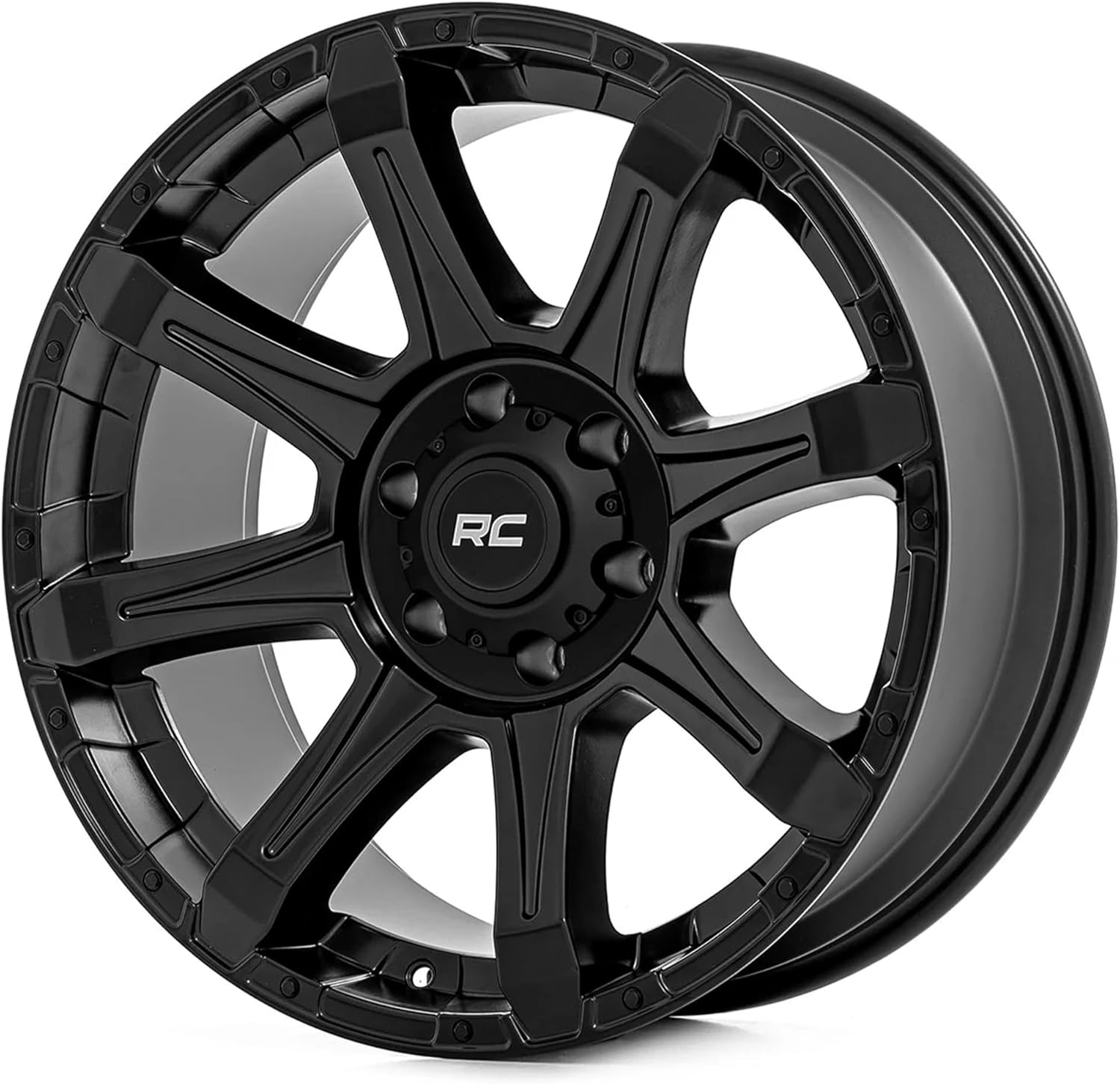 Rough Country 81 Series Wheel - 20x9, 5x150mm Bolt Pattern, +18mm Offset, Semi-Gloss Black One-Piece Aluminum Off-Road Wheel with 8-Spoke Design