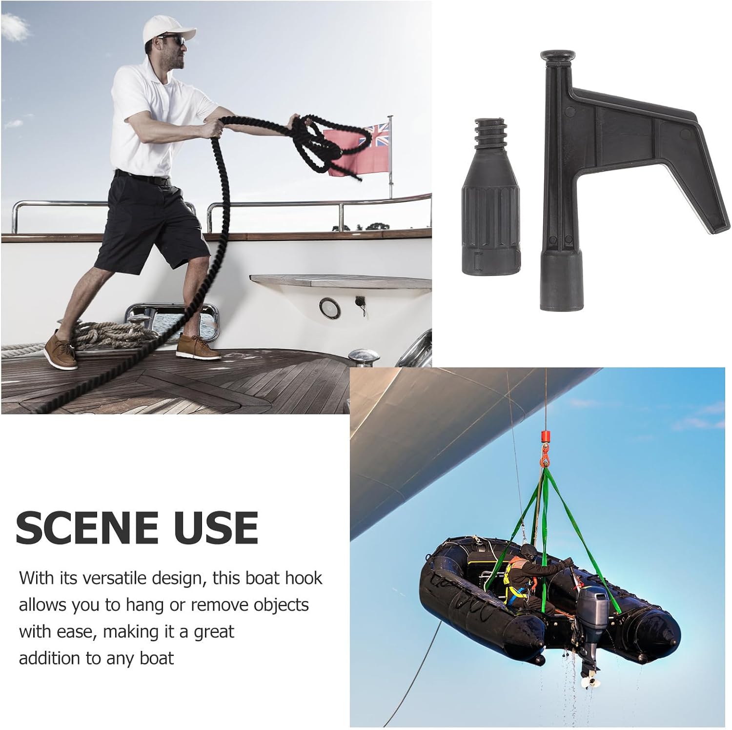 Hemoton Black Nylon Boat Hook for Docking and Hanging Objects, Sturdy Raft Hook Pole Attachment for Boating and Kayak Accessories