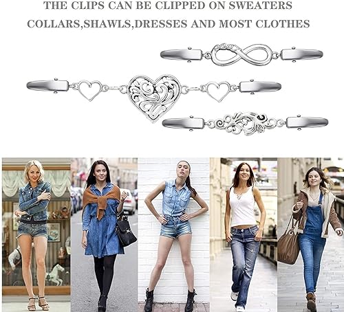 Vista 3 de Clips de suéter vintage, chal, vestidos de camisa, clips de cuello de cárdigan retro, clips de cadena para mujeres y niñas