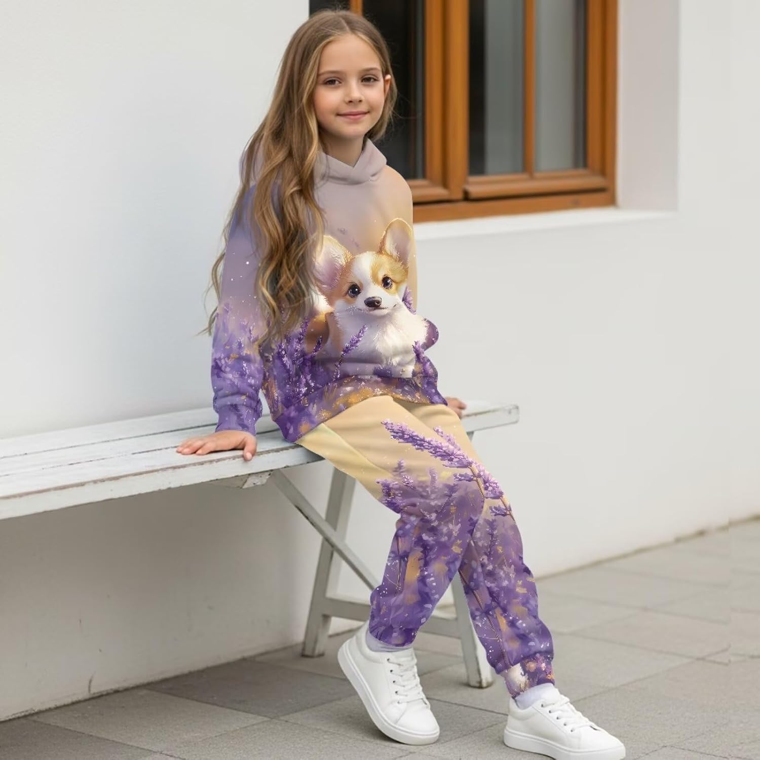 Gomyblomy Girls Sweatsuit Set 2 Piece Long Sleeve Sweatshirt and Sweatpants Kids Athletic Tracksuit Casual Jogger Sets