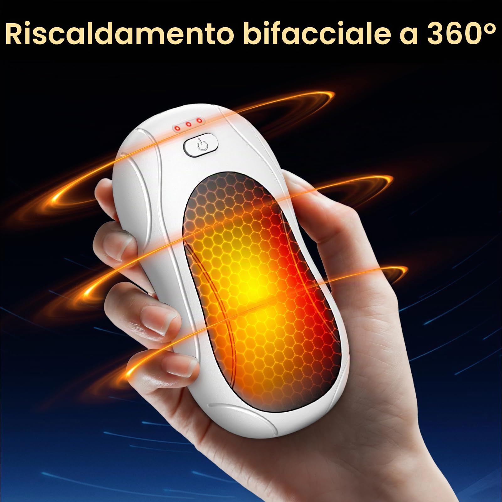 Scaldamani Ricaricabile, 2 Pack Elettrico Portatile, Durata Elettrico Tascabile Scaldamani con 3 Livelli di Calore per Esterno, Campeggio