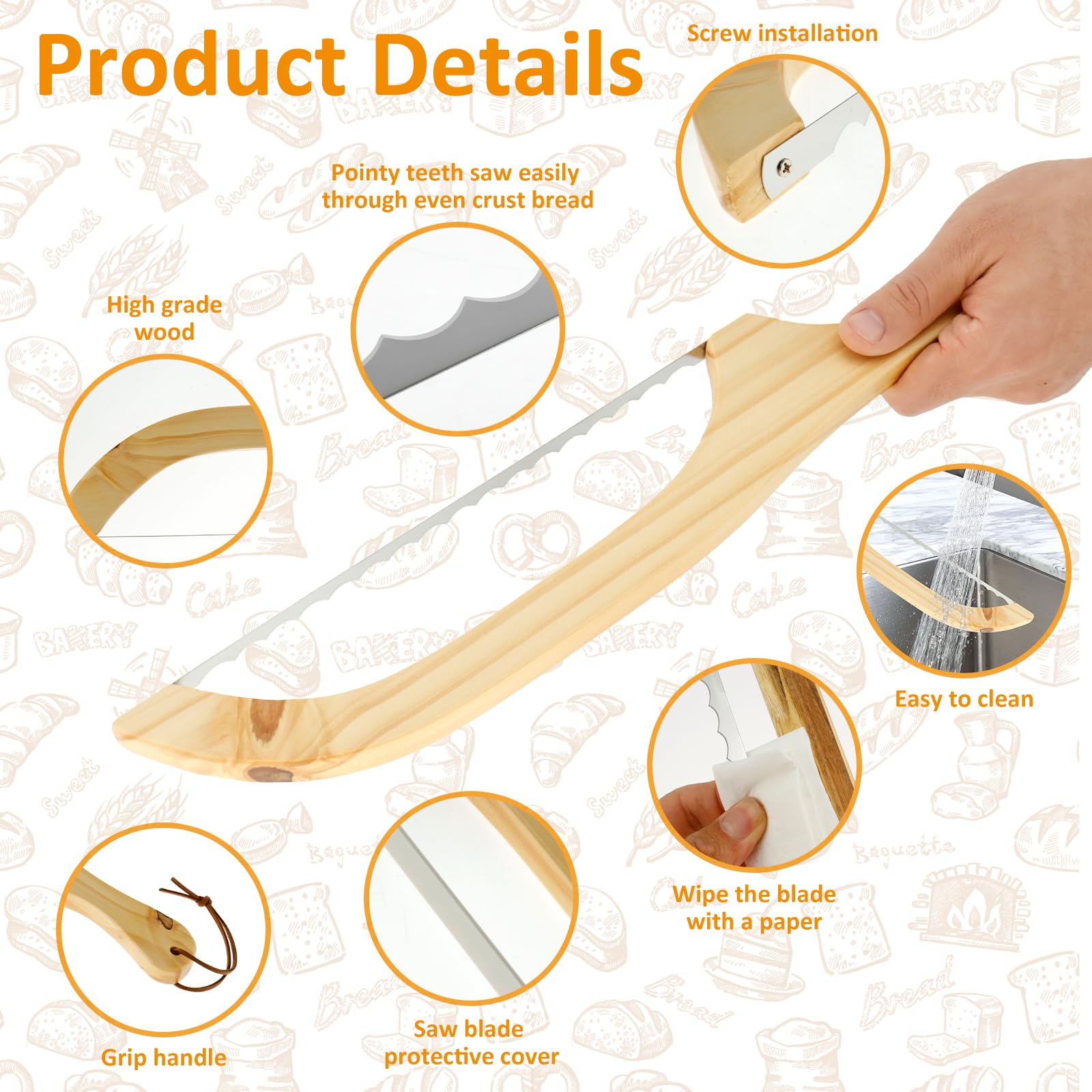 Sourdough Bread Slicer, 16inch Bread Knife for Homemade Bread, Bread Bow Cutter, Bread Bow Knife for Sourdough Rounds, Practical Sourdough Bread Slicer for Home Baking