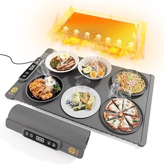 Warming Mat for Food Silicone,Electric Warming Trays Heating Mat for Food Warming Pads,Hot Plates Food Warmer Mat to Keep Food Warm for Countertop Chefman Kitchen Adjustable Temperature,Gray