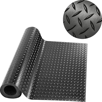 4 x 6 Feet Non-Slip Garage Floor Mat, 1-Piece Durable Rubber Flooring Roll, Cuttable Floor Protector Mat for Parking Lots, Gym, Warehouse, Basement Trailer 4 x 6 Ft