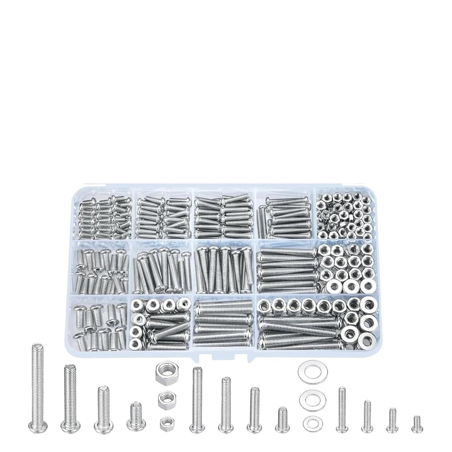 720pcs Carbon Steel Nut and Bolt Set Galvanized Cross Round Head Screws Disk Nuts Combination Kit Box