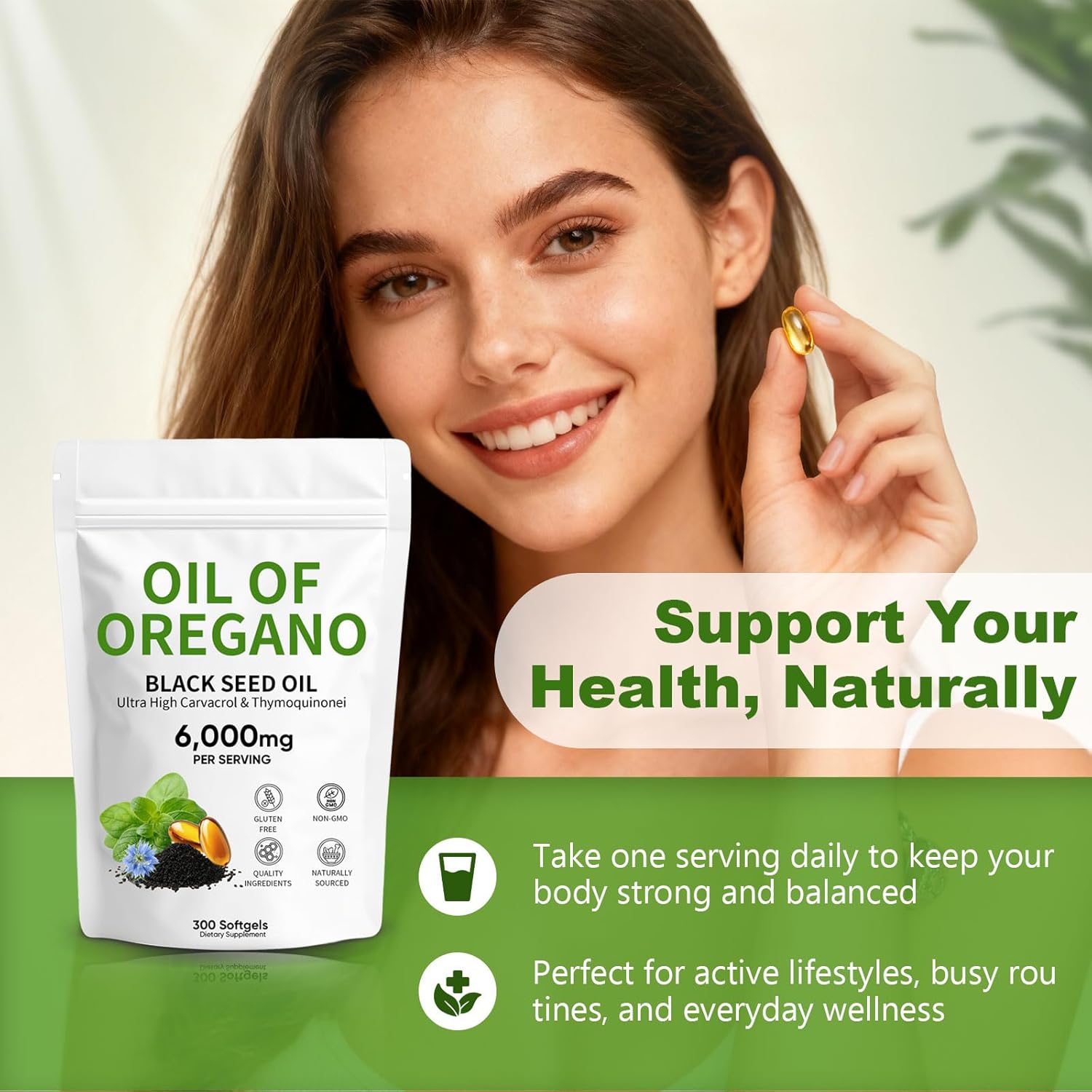 Oil of Oregano 6,000mg with Black Seed Oil, Oregano Oil Capsules Organic with Carvacrol & Thymoquinone, 2-in-1 Formula for Immune Support & Digestive Health, Non-GMO & Gluten Free, 300 Softgels (1) - Image 6