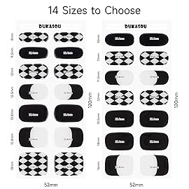 DUKASOU Semi Cured Gel Nail Strips, Checkerboard | 28 pcs Gel Nail Strips Work with Any UV Lamp, Salon Quality UV Nails Stickers, Easy to Apply for Home Nails DIY