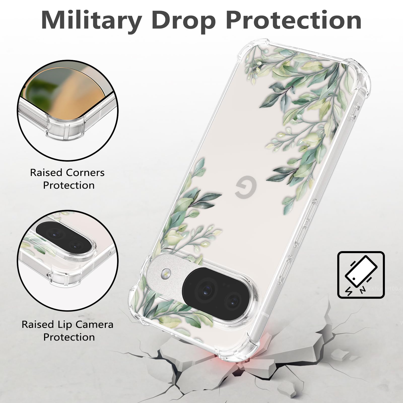 RALEAVO Compatible with Google Pixel 9/9 Pro Clear Floral Case Girly Soft Slim Bumper Case with Flower Pattern for Pixel 9 Pro/9-Leaf Pattern - Image 3