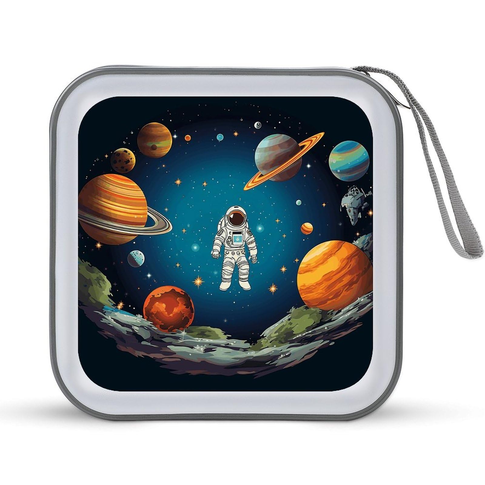 VstaDank Outer Space Rocket Astronaut CD Case 40 Capacity DVD Case with Zipper Disc Storage Organizer Portable CD Holder Storage Hard Plastic DVD Wallet Holder Organizer for Home Car Travel