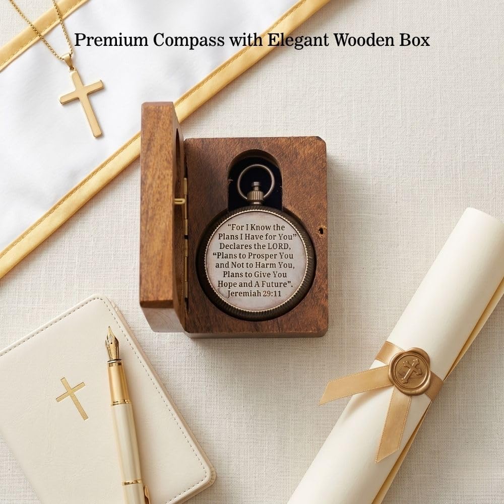 Compass – Brass Directional Vintage Compass Engraved with “for I Know The Plans I Have for You – Jeremiah 29:11” Communion Christian Gifts for Women/Men, Nautical Handmade Antique Décor Baptism Gifts
