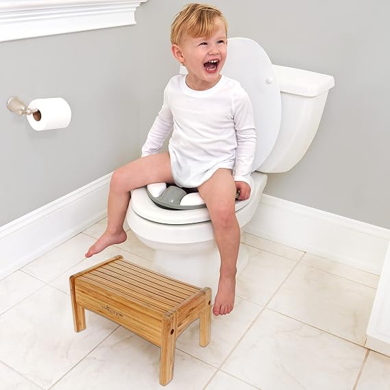 Growing Up Green Bamboo Bathroom Step Stool for Kids Using the Toilet and Sink - Kids Step Stool, Potty Training, Non-Slip, Bathroom, Kitchen, Lightweight