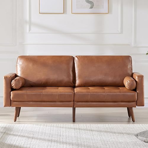 Miniatura 10 de WILLOVE Sofá biplaza de piel sintética de 74 pulgadas, sofá pequeño con cojín de asiento copetudo con botón y 2 almohadas de cojín, sofás modernos