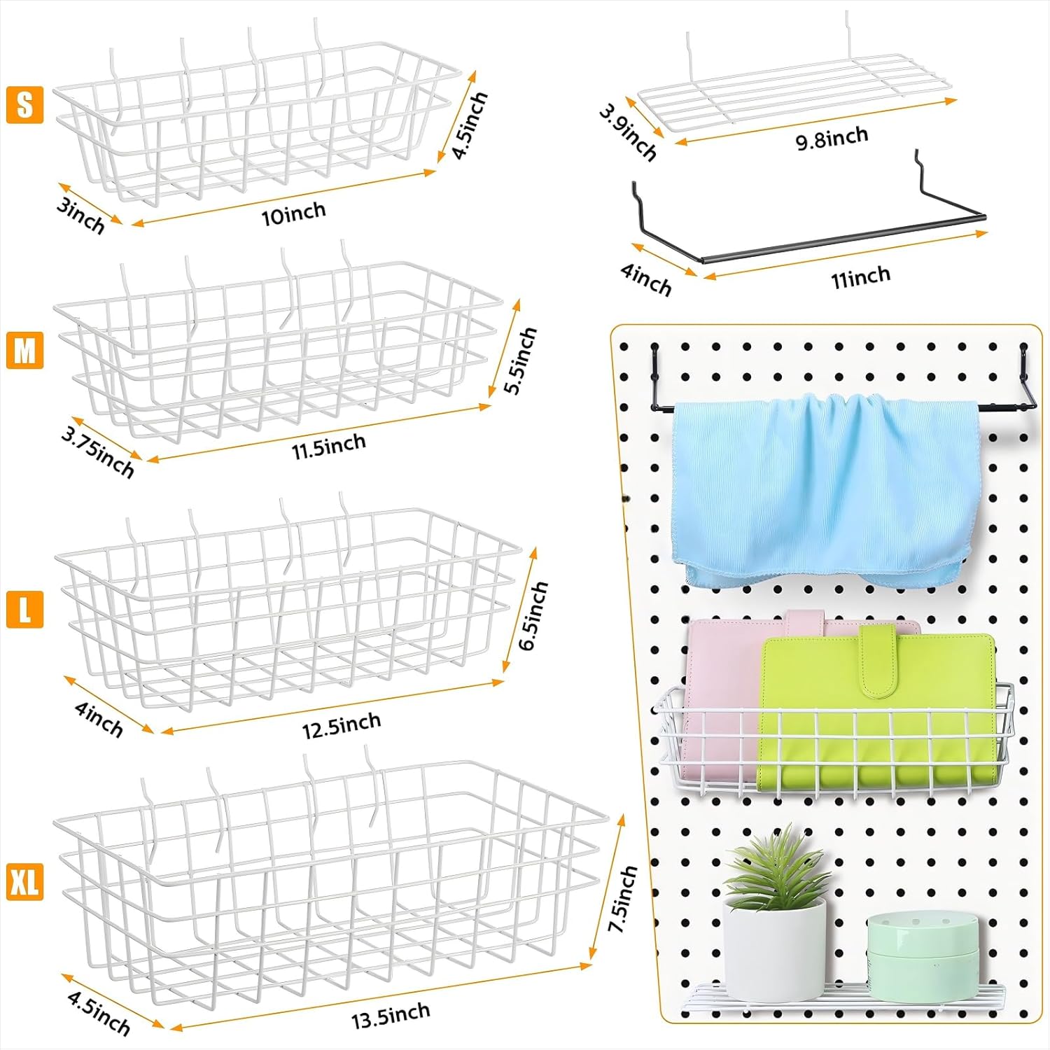 95-Piece Pegboard Accessories Set with Hooks, Cups, Wire Shelf, Tissue Box, Clothes Board for Garage, Workshop (Clear)