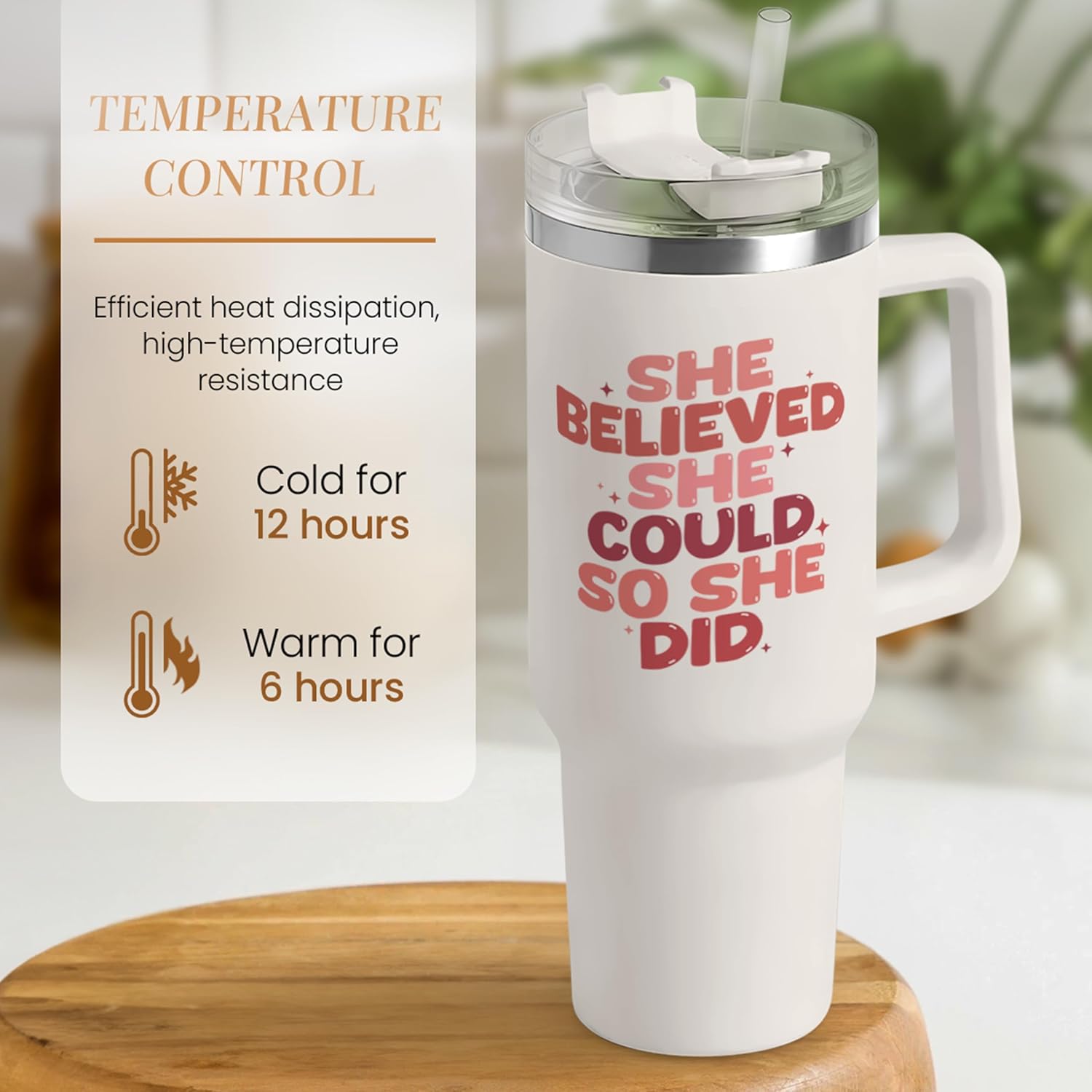 SANDJEST Graduation Gifts for Women She Believed She Could So She Did Tumbler 40oz Stainless Steel Insulated with Handle and Straw, New Job, Going Away, Inspirational Gifts for Her - Image 5