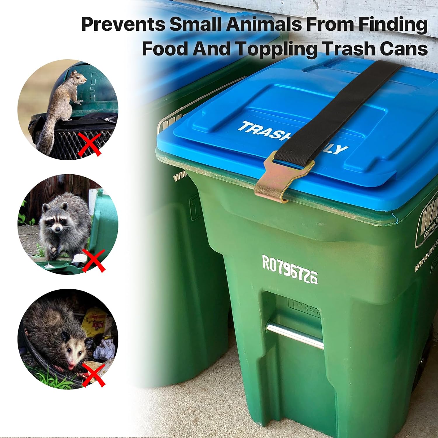 YYDSDOTA Wuno Shop Trash Can Lid Lock for Raccoons, Bear Proof Garbage Can Locks for Animals, Strong Outdoor Trash Bin Bungee Cord Strap, Locking Trash Can During Strong Winds (Black-1 Pack)