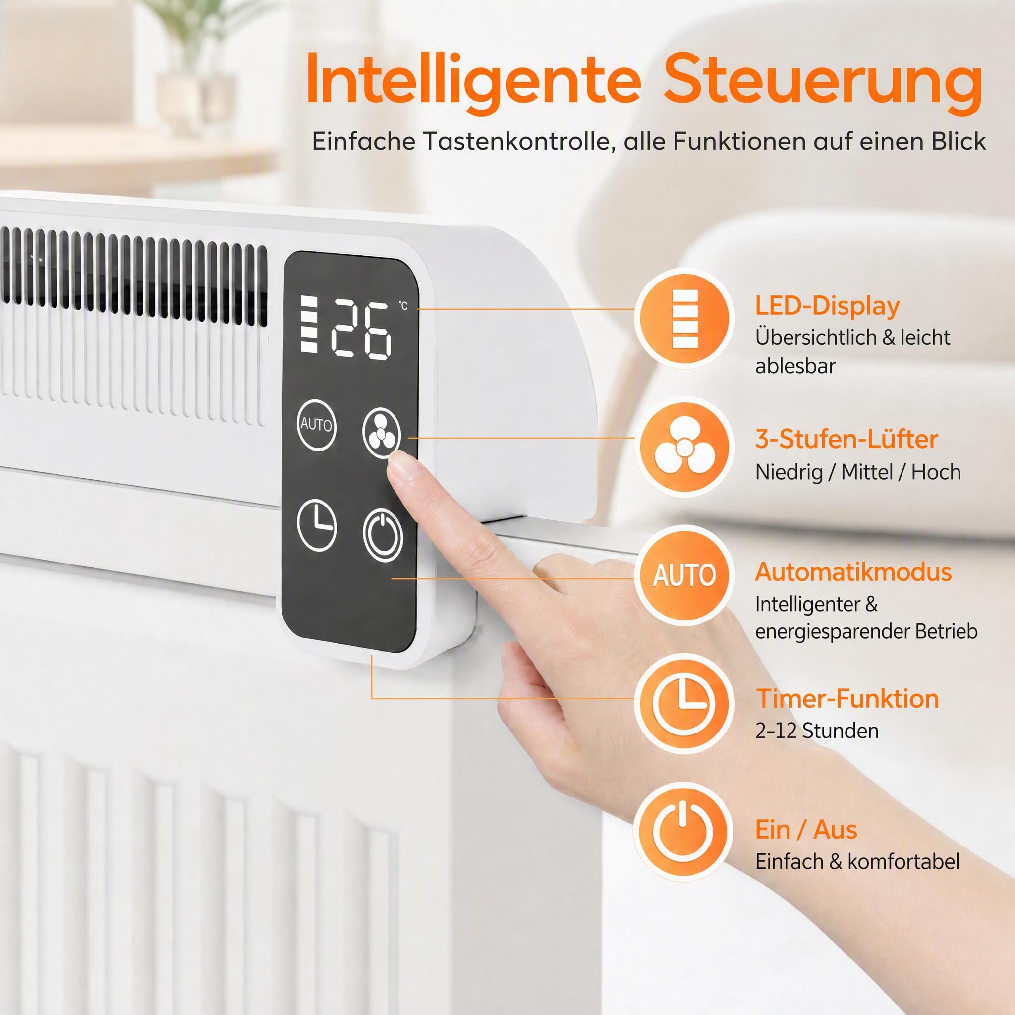 YRHome Energooszczędny magnetyczny wentylator, inteligentne sterowanie temperaturą, wyświetlacz i timer, wzmacniacz ogrzewania z 3 wentylatorami dla równomiernego ciepła