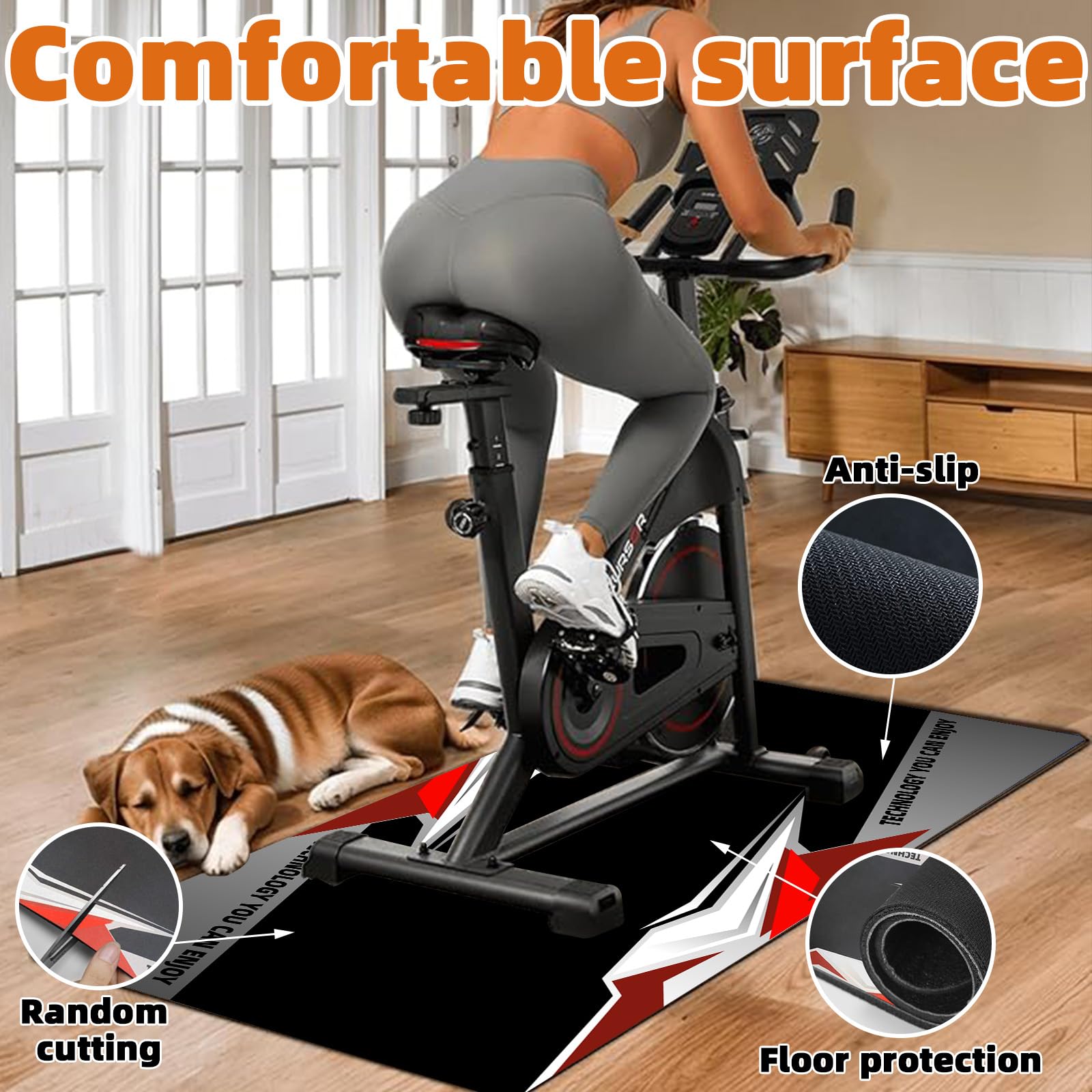 Alfombrilla para cinta de correr para bicicleta, tapete de ejercicio para bicicletas Peloton, bicicleta estacionaria, cintas de correr pequeñas, bicicleta estática, elíptica, tapete de entrenamiento