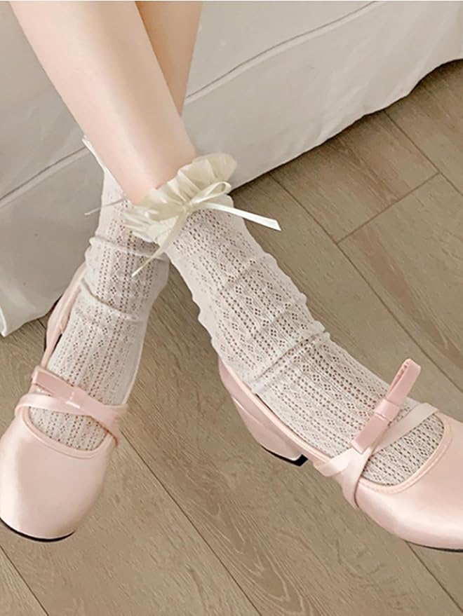 Calcetines Mujer 1 Par Moño Encaje Algodón miniatura 7