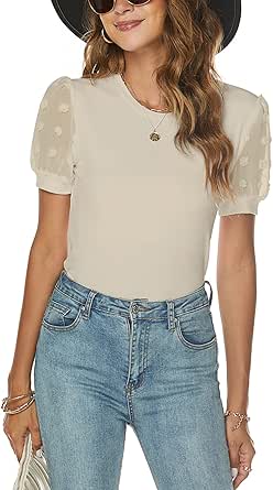 Newchoice Women's Business Casual Dressy Tops Summer Short Sleeve Work Blouses (S-XXL)